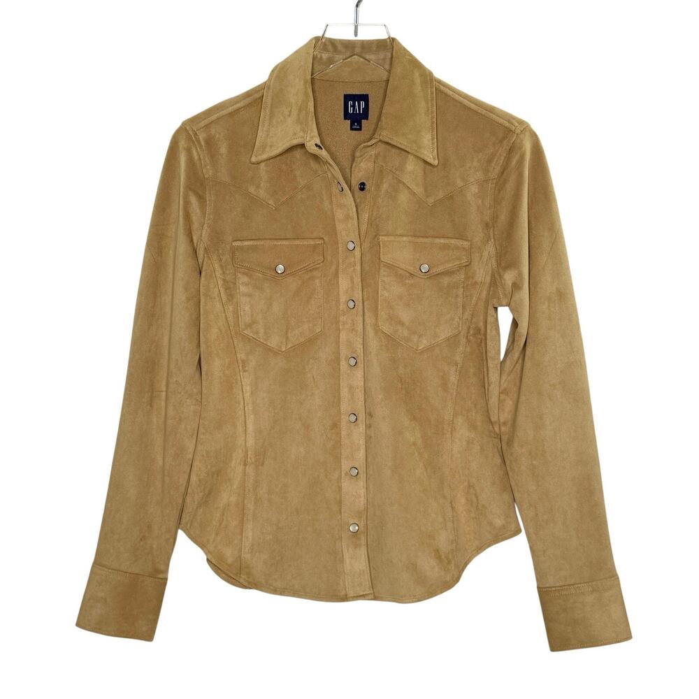 Gap Heritage Vegan Suede Western Shirt S Fitted West Camel Hair Tan Rodeo